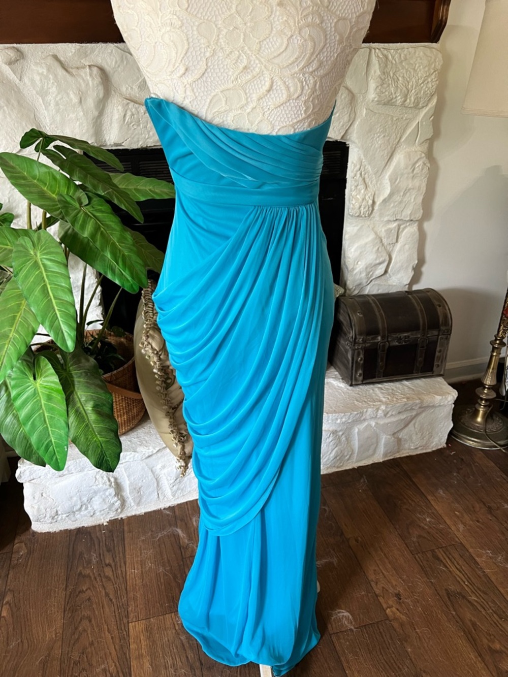 David’s Bridal dress turquoise strapless formal prom bridesmaid size 0 - Picture 4 of 11